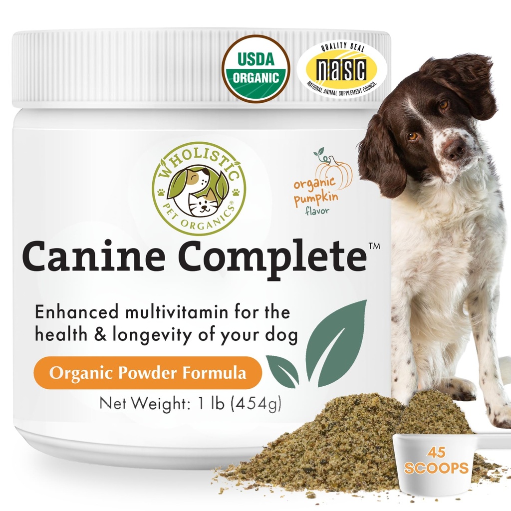 Organic Dog Vitamins with Organic Pumpkin Protein | 1 Lb | 45 Scoops | Daily Dog Multivitamin with Prebiotics, Probiotics for Immune Support, Skin Coat, Digestion, Stool Quality | Canine Complete