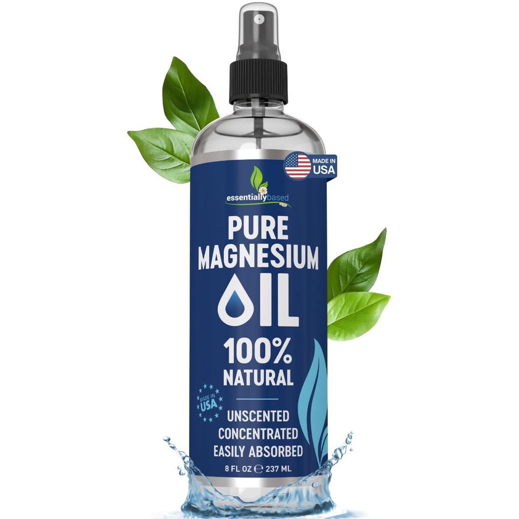 Pure Magnesium Oil Spray 8oz - Topical Magnesium Spray for Sleep & Feet - Extra Strength - USP Grade - 100% Natural and Organic Oil for Muscle Pain & Cramps - Less Sting - Less Itch - Made in USA
