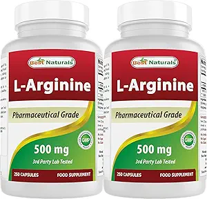 Best Naturals L-Arginine 500mg 250 Capsules (250 Count (Pack of 2))