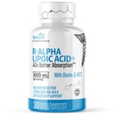 Nutri R Alpha Lipoic Acid 600mg Capsules - R Lipoic Acid Stabilized with Biotin - Active Form of R-ALA - 600 mg Clinical Dosage - Powerful Cellular Energy Support - 30 Vegan Capsules - RALA