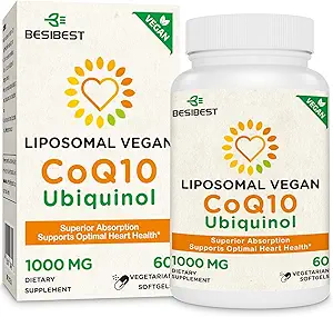1000mg Liposomal CoQ10 Ubiquinol, 60 Vegan Softgels, High Absorption Ubiquinol CoQ10 Supplement, Active Antioxidant Form of Coenzyme Q10 for Heart Health & Energy Production