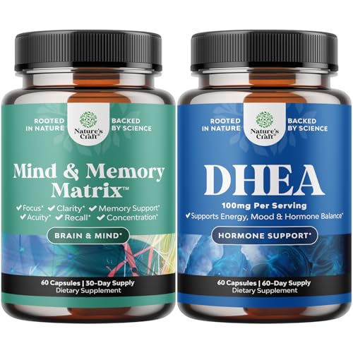 Bundle of Advanced Nootropics Brain Support Supplement with Memory & Focus Vitamins and DHEA Supplement for Hormone Balance, Improves Mood Stability, Brain Function, Immune System, Energy & Fertility