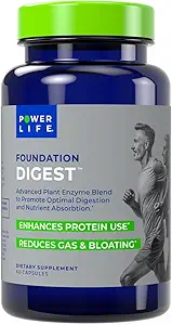 POWERLIFE Foundation Digest Advanced Plant Enzyme Blend to Promote Optimal Digestion and Nutrient Absorption, 60 Count