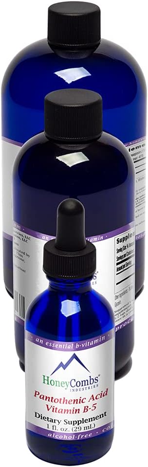 HoneyCombs Vitamin B5 Pantothenic Acid Supplement Liquid Drops - High Potency Vitamin B5 for Men & Women - Maintain Healthy Hormones, Immune System, Hair, Skin, Nails - Vegan Liquid Vitamins (8 Fl oz)