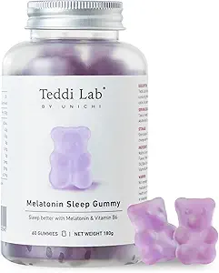 Unichi Melatonin Gummy, Scientifically Formulated with 3mg of Melatonin and 4mg of Vitamin B6 for Enhanced Sleep Quality, 0 Sugar, Gluten-Free, Non-GMO, Great-Tasting Lemon Lavender Flavour, 60 Count