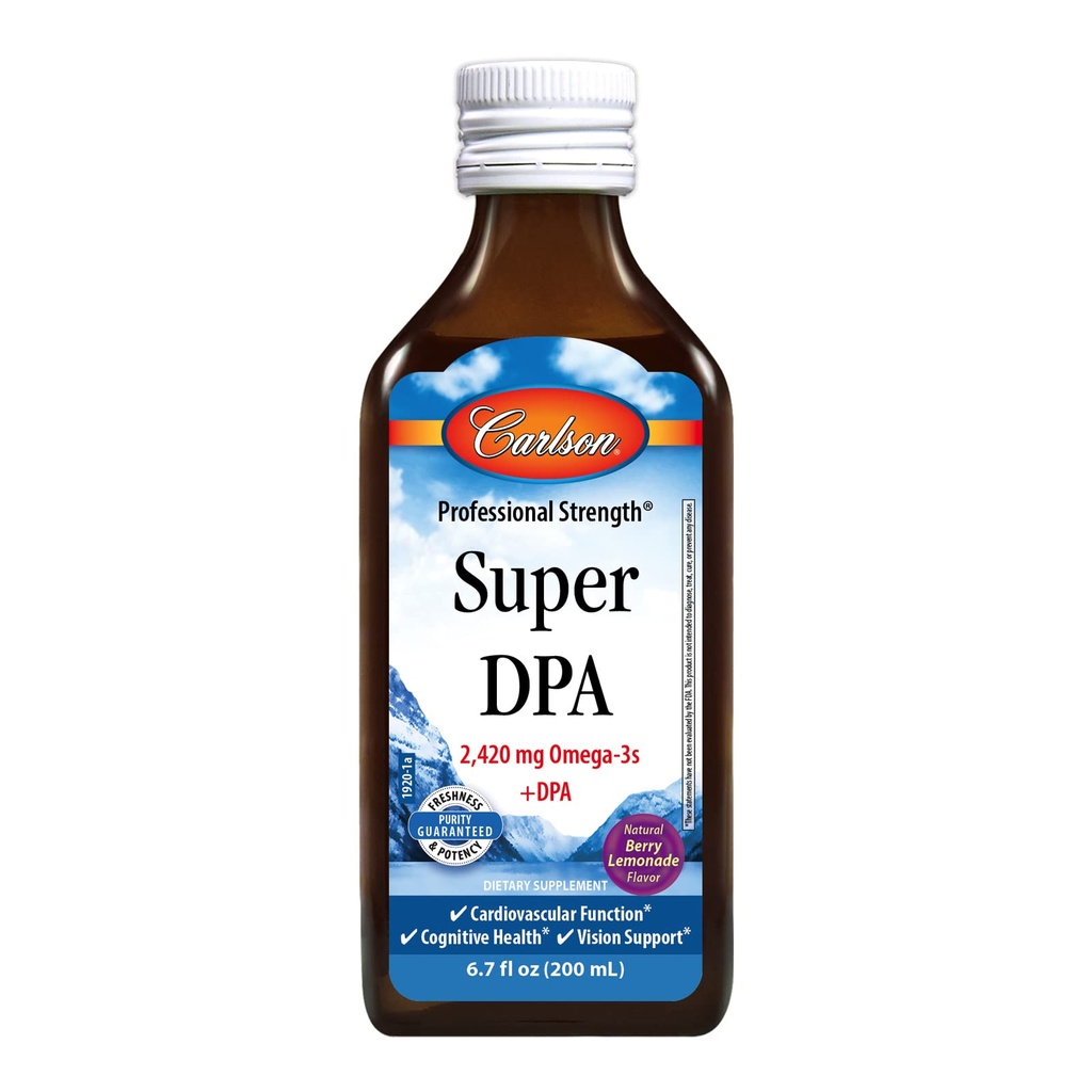 Carlson - Super DPA, 2,420 mg Omega-3s, 300 mg DPA, Heart Health, Cognitive Function, Berry Lemonade, 200 mL (6.7 fl oz)