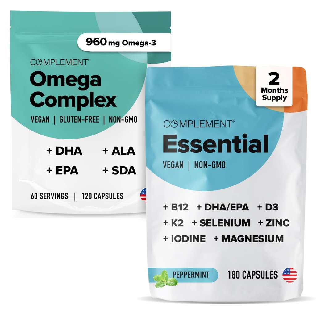 Complement Omega Complex & Essential Multivitamin Bundle – Comprehensive Vegan Nutritional Support for Optimal Health and Wellness
