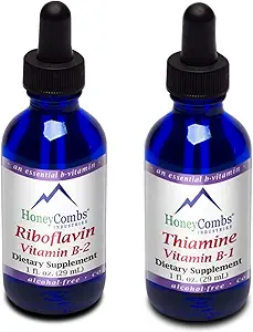 HoneyCombs Vitamin B2 (Riboflavin) Drops - 1 Fl Oz + Vitamin B1 (Thiamine) Drops- 1 Fl oz