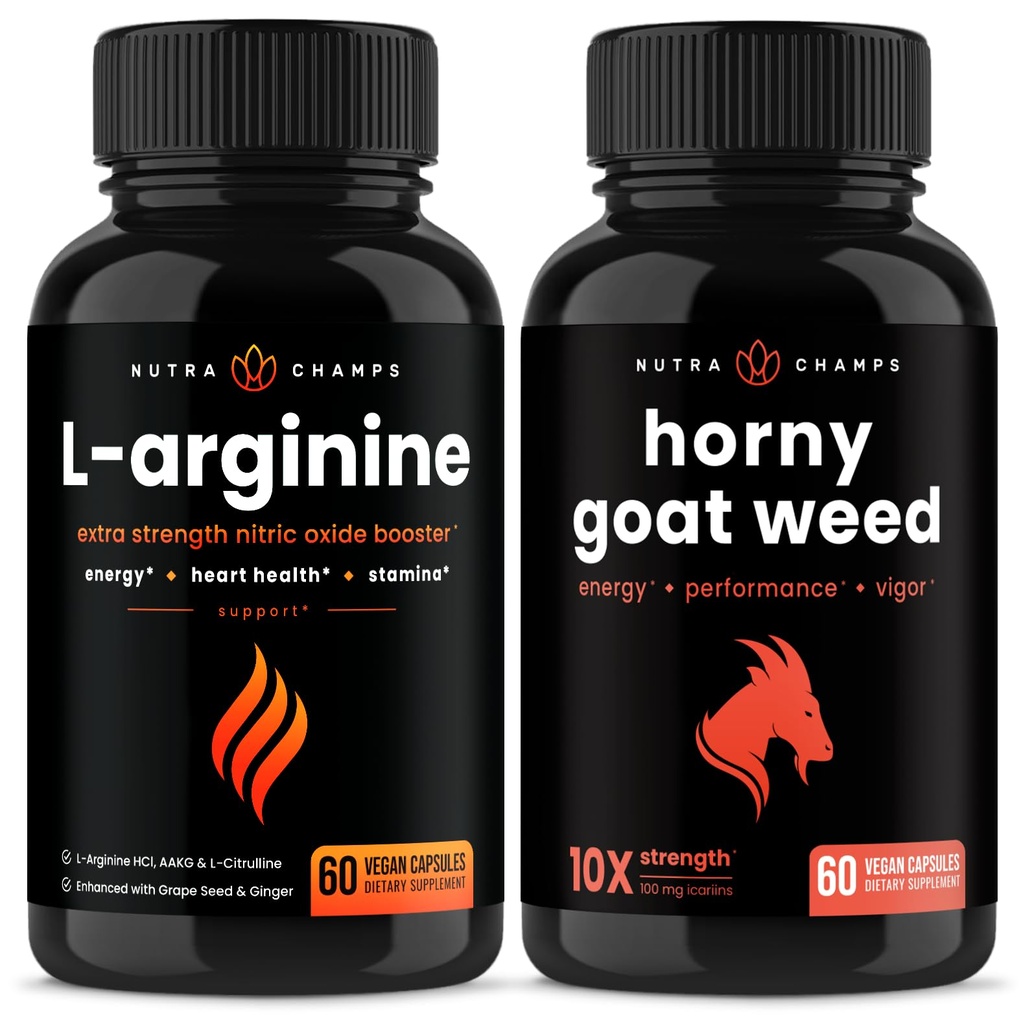 NutraChamps L-Arginine Capsules and Horny Goat Weed Capsules 2 Pack Bundle
