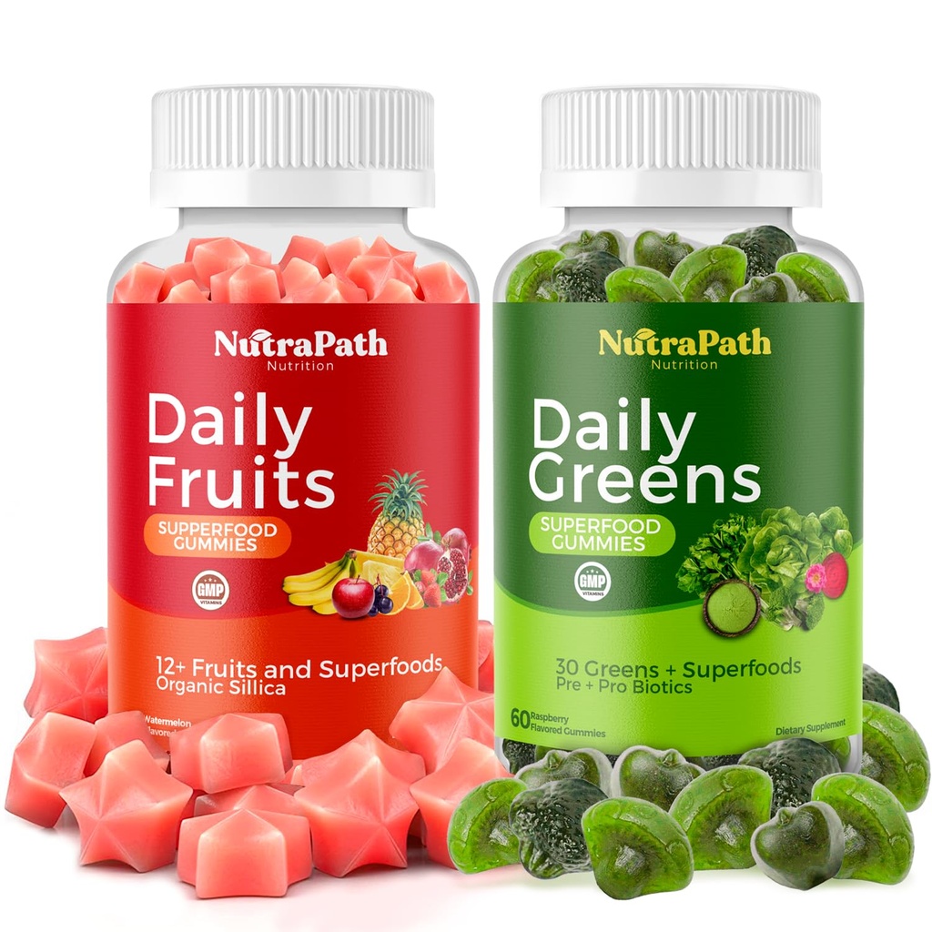 Superfood Fruits and Veggies Gummies (120 Chews), 12+ Superfruits & 30 Veggies, Fruit & Herbs, Fruit and Vegetable Vitamins, Non-GMO, Pectin-Based, Gluten-Free