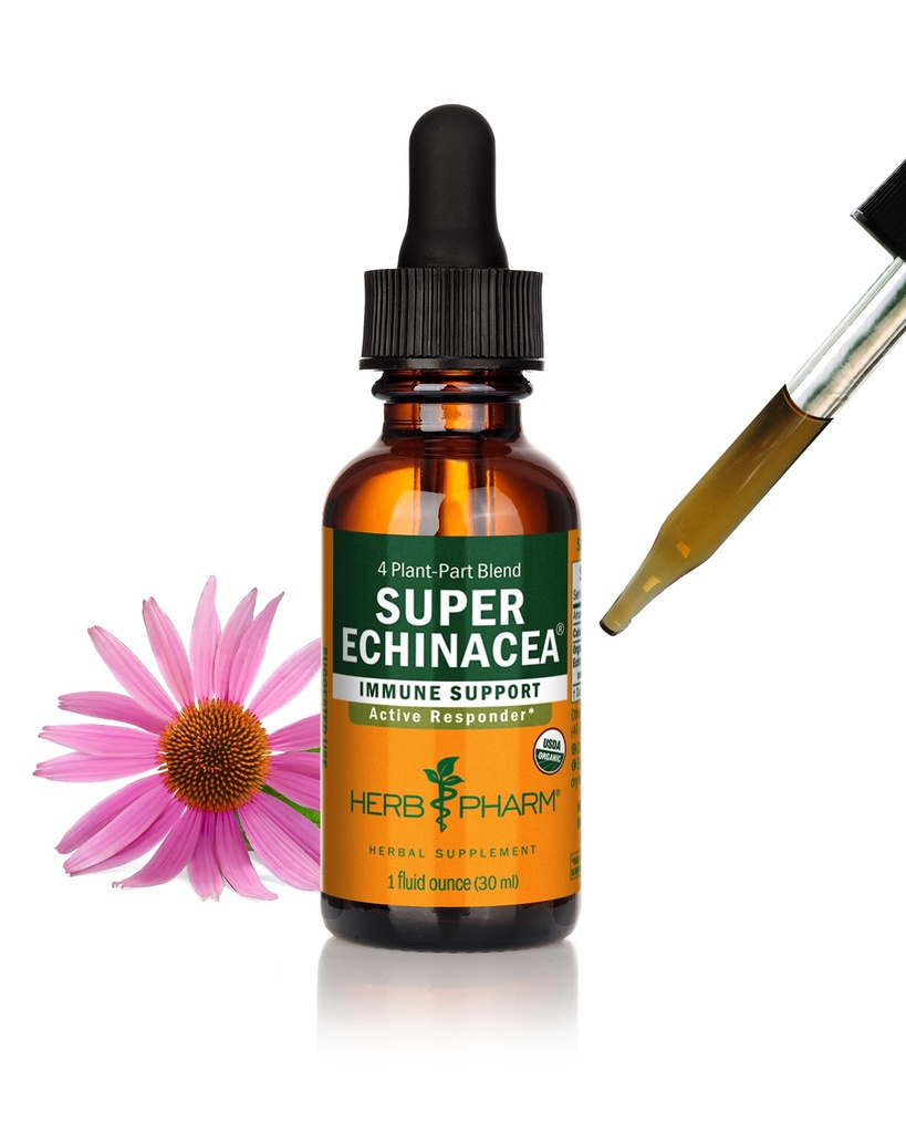 Herb Pharm Super Echinacea® Liquid Extract: USDA Organic Immune Support for Year-Round | Fast-Absorbing Echinacea Tincture, 4 Plant-Part Blend: Root, Leaf, Flower & Seed | Up to ~3 Week Supply, 1 oz*