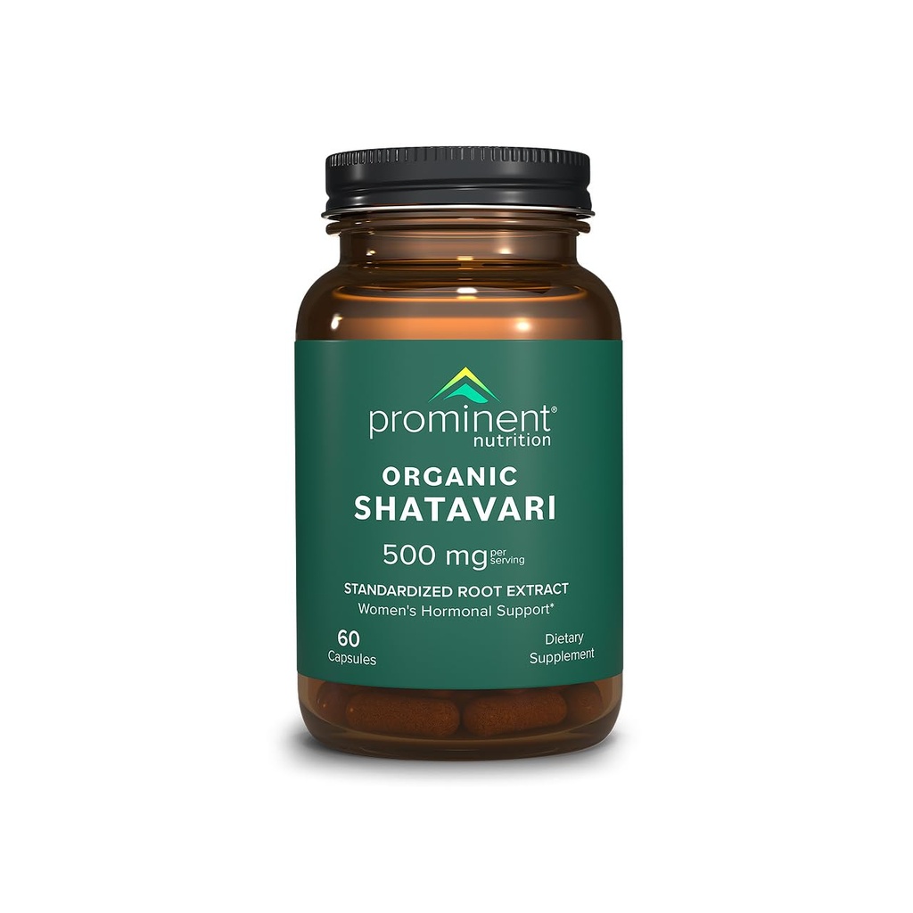 Prominent Nutrition Organic Shatavari Capsules, Hormone Support for Women, 500 mg, 60 Count, Standardized Root Extract Formulated for Women’s Health - 1 Pack