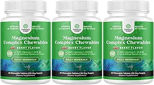 Sugar Free Magnesium Glycinate Chewable - Chewable Magnesium for Adults & Kids with Glycinate Taurate & Citrate Complex Plus Vitamins D3 B6 & C - Vegetarian Non-GMO & No Artificial Flavors (30 Day)