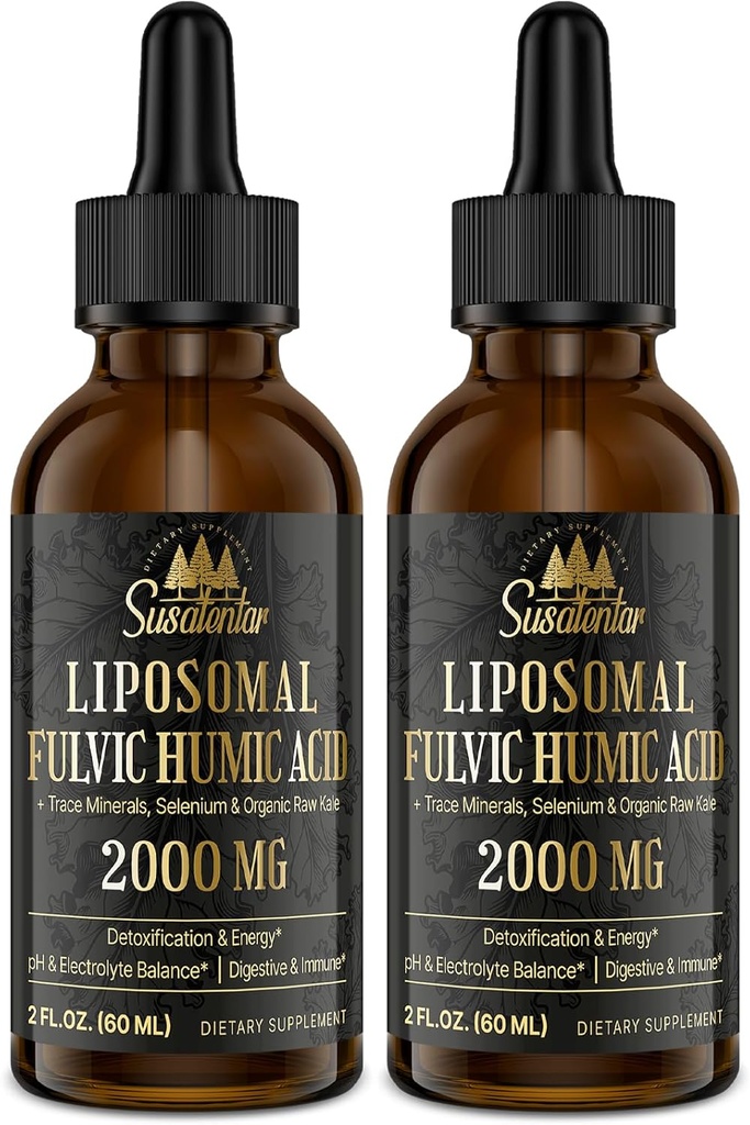 Trace Minerals Electrolytes Drops 2000 MG | Liquid Liposomal Fulvic Humic Acid Supplement | 85+ Trace Minerals | Hydration | Detoxification | Energy | pH Balance | Digestion | Immunity | 4 Oz