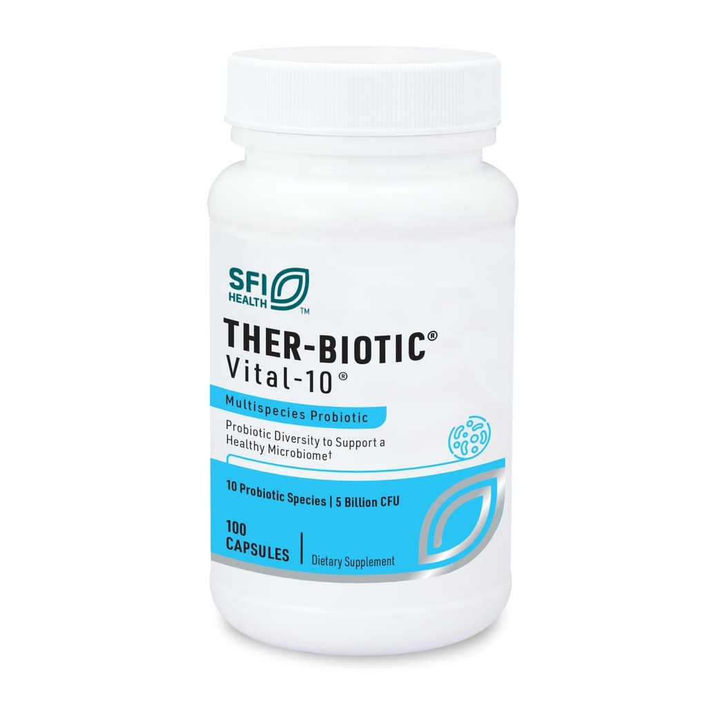 SFI Health Klaire Labs Ther-Biotic Vital 10 - Multistrain Probiotic with Lactobacillus, Bifidobacterium & More - Support Gut Health, A Balanced Microbiome & Immune Function (100 Capsules)