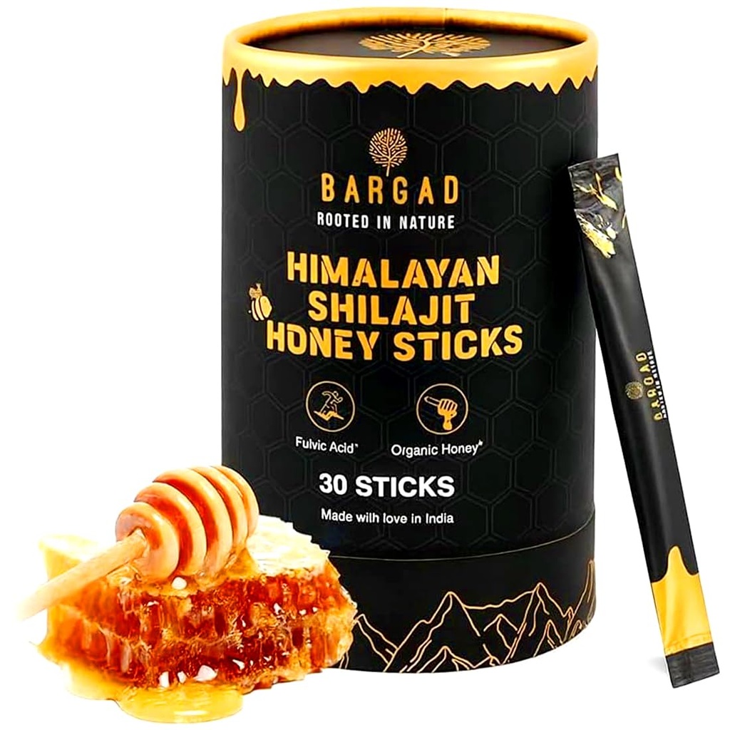 Bargad Pure Himalayan Shilajit Honey Sticks with Saffron – 30 Count | 75%+ Fulvic Acid, 85+ Trace Minerals | Natural Energy & Immunity Booster | Easy Single-Use Packets