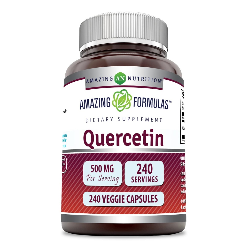 Amazing Formulas Quercetin 500mg Veggie Capsules Supplement | Non-GMO | Gluten Free | Supports Overall Health & Well Being (240 Count)