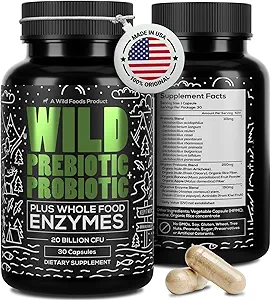 Wild Prebiotics and Probiotics with Digestive Enzymes | 20 Billion CFU - 10 Strains for Women & Men | Support Gut Health & Digestion Supplements | Non-GMO Prebiotic Fiber | 30 Count (Pack of 2)