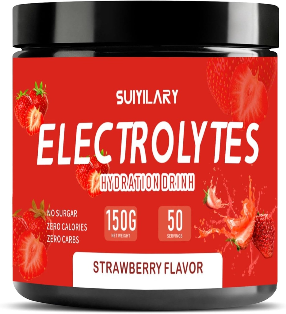 Electrolytes Powder No Sugar No Carbs, Keto Daily Electrolyte Drink Mix, Potassium & Salt Hydration Powder Electrolytes Zero Calorie Sugar Free Electrolyte Powder, Strawberry 50 Servings