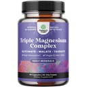 Triple Magnesium Complex Supplement Elemental - High Absorption Magnesium Taurate and Glycinate Plus Malate Blend for Sleep Muscle Bone Mood and More - Non GMO Vegan - 90 Count