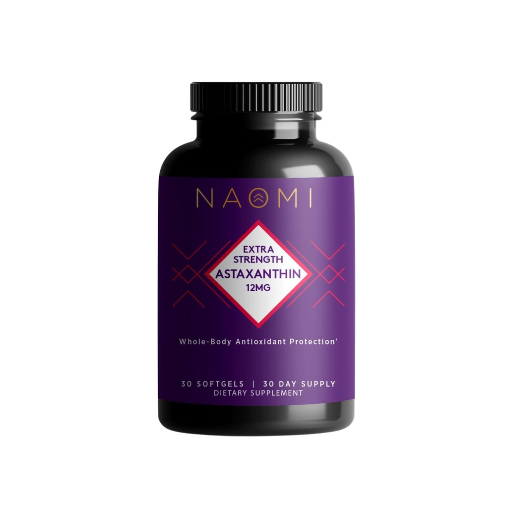 NAOMI Extra Strength Astaxanthin Supplement 12mg - 3X Potency Antioxidant for Skin, Eye, Joint and Brain Health - 30 Softgels, Non-GMO