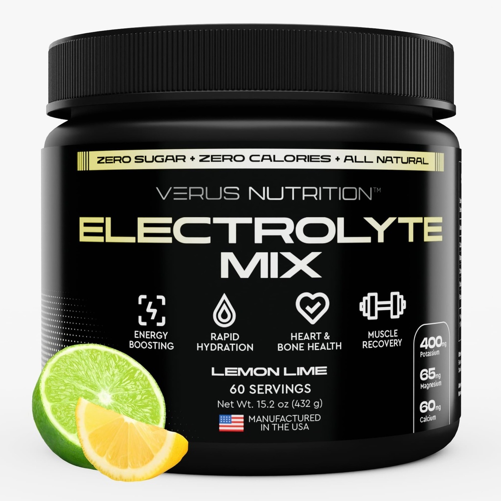 Electrolytes Powder No Sugar- Zero Calorie Hydration Powder | Sugar Free Electrolytes for Fasting, Keto & Vegan | Natural Ingredients Electrolyte Mix, 60 Servings (Lemon Lime)