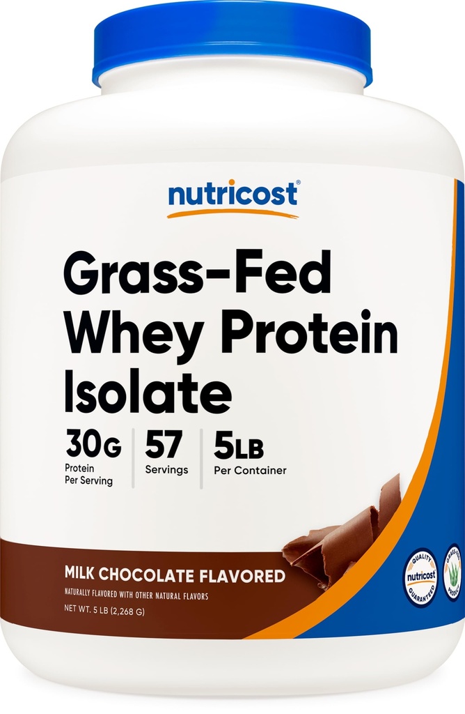 Nutricost Grass-Fed Whey Protein Isolate (Chocolate) 5LBS - Non-GMO, Gluten Free, Natural Flavors