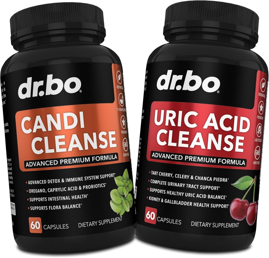 DR. BO Candi Uric Acid Cleanse Support - Oregano & Kidney Herbal Supplements for Women & Men - Extra Strength Uric Acid Flush Purge Capsules & Oral ControlProbiotic Complex Cleanser