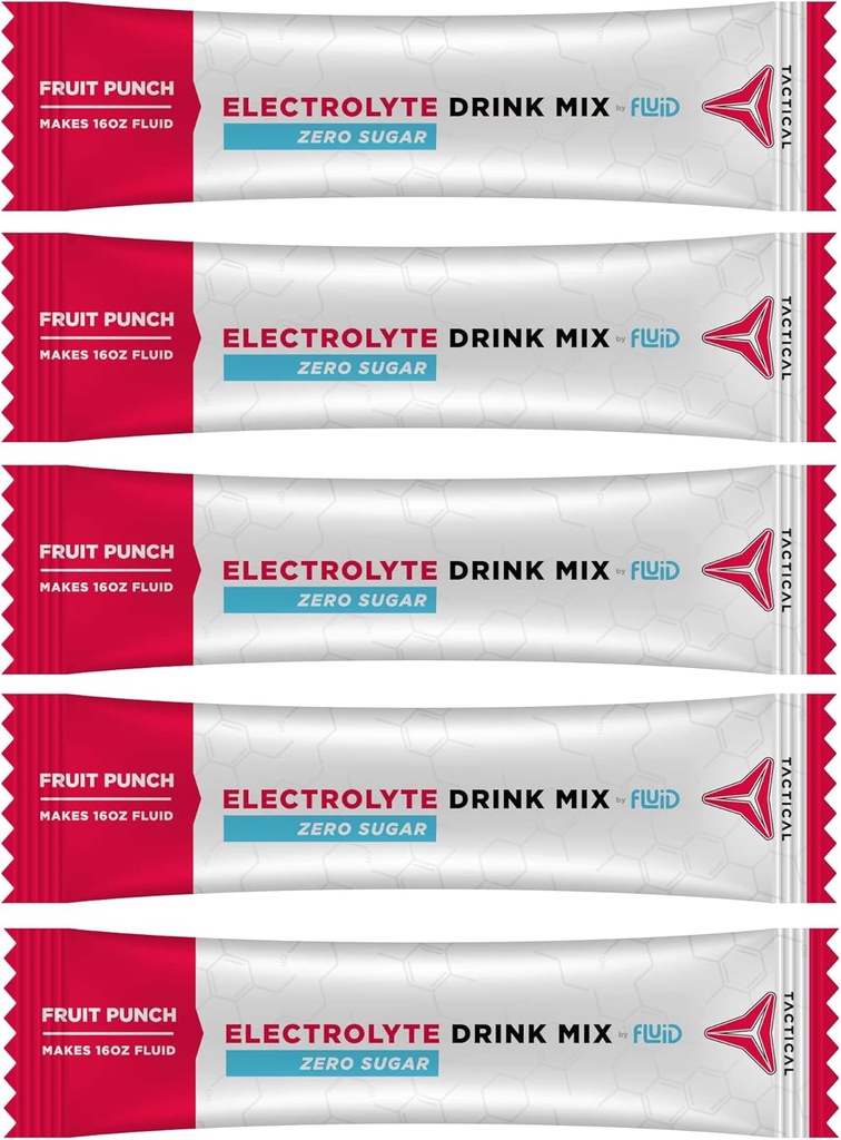 Fluid Tactical - Zero Sugar, Keto Electrolyte Powder, Hydration Packets, Made in USA (Fruit Punch, 25 Count)