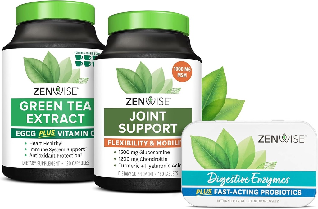 Zenwise Health Green Tea Extract, Joint Support, Free Travel Size Enzymes