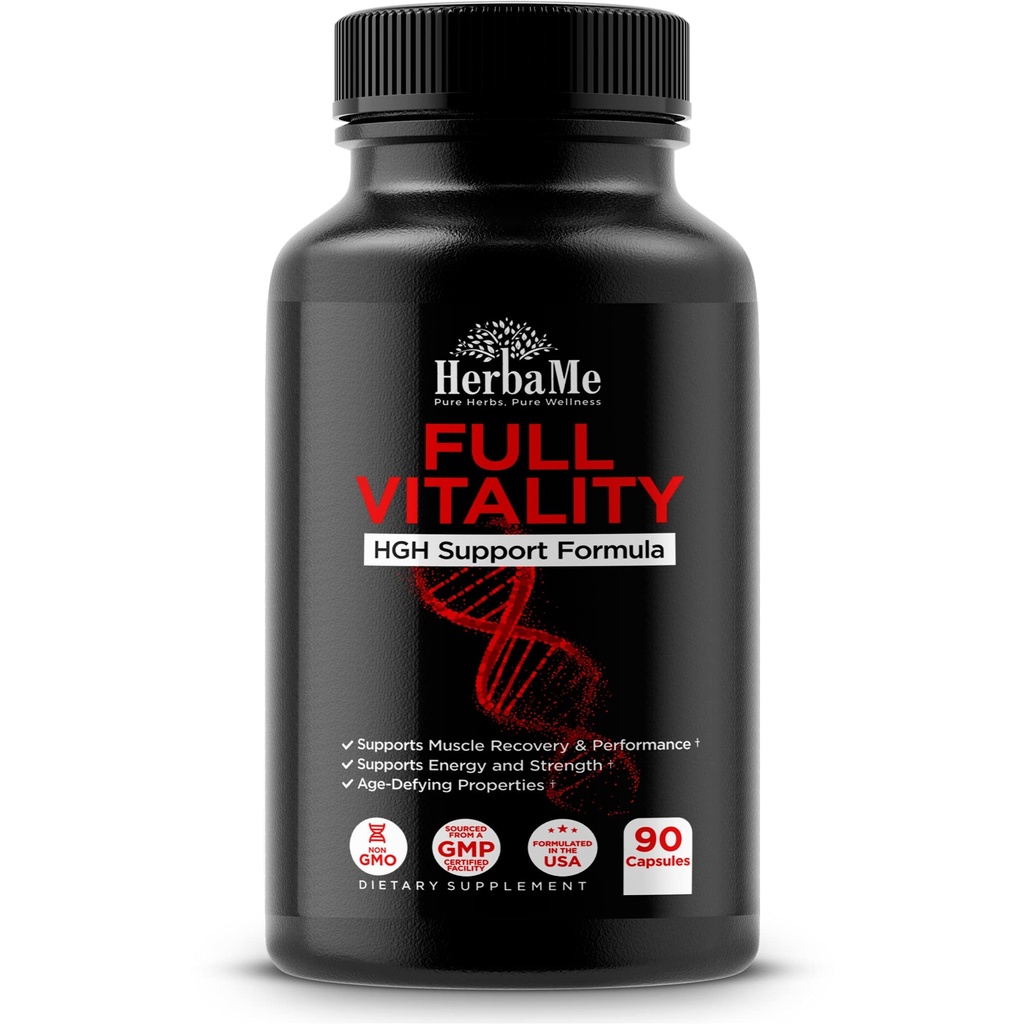HerbaMe HGH Support Supplement for Men & Women, 90 Capsules – Naturally Supports Human Growth Hormone, Amino Acid Complex with Arginine & Colostrum – Supports Nighttime Recovery, Energy & Performance