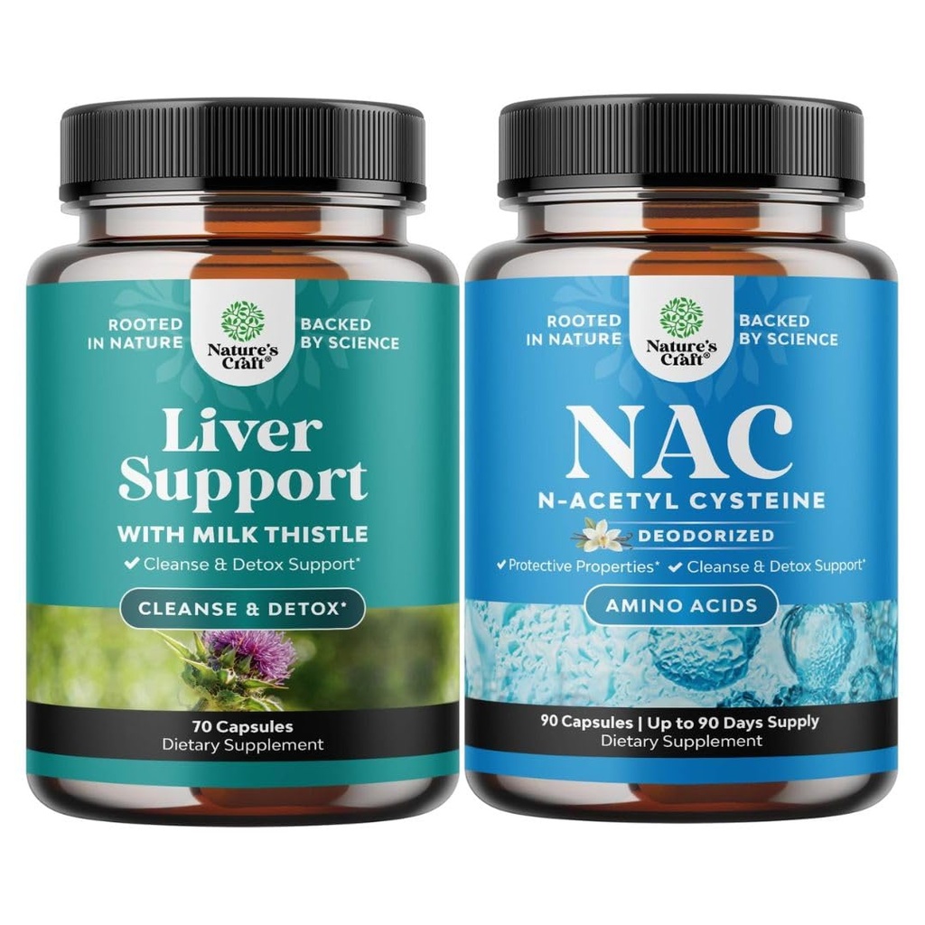 Bundle of Liver Cleanse Detox & Repair - Milk Thistle for Digestion & Immune Health - Ginger Root Choline Dandelion Root and NAC Supplement N-Acetyl Cysteine 600mg- High Absorption NAC 600 mg Capsules
