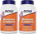 NOW Foods Mannose Cranberry, 120 Capsules (Pack of 2) - with PAC - 450mg dMannose, 250mg Whole Cranberry - Urinary Tract Health* - Vegan Friendly Supplement, Non-GMO