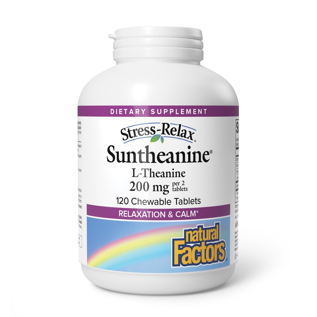 Natural Factors Suntheanine L-Theanine 100 mg - Health Supplement for Calm Outlook - L-Theanine Supplement Supports Relaxing Sleep & Aids Against Drowsiness - 120 Chewable Tablets (60 Servings)