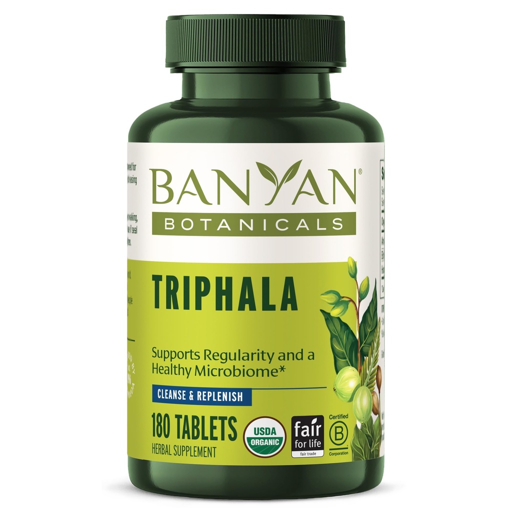 Banyan Botanicals Organic Triphala Tablets - Gentle Daily Digestion & Colon Cleanse Support - Amla, Haritaki, Bibhitaki - Healthy Elimination, Detox & Gut Microbiome - 180 Tablets - Non-GMO, Vegan*
