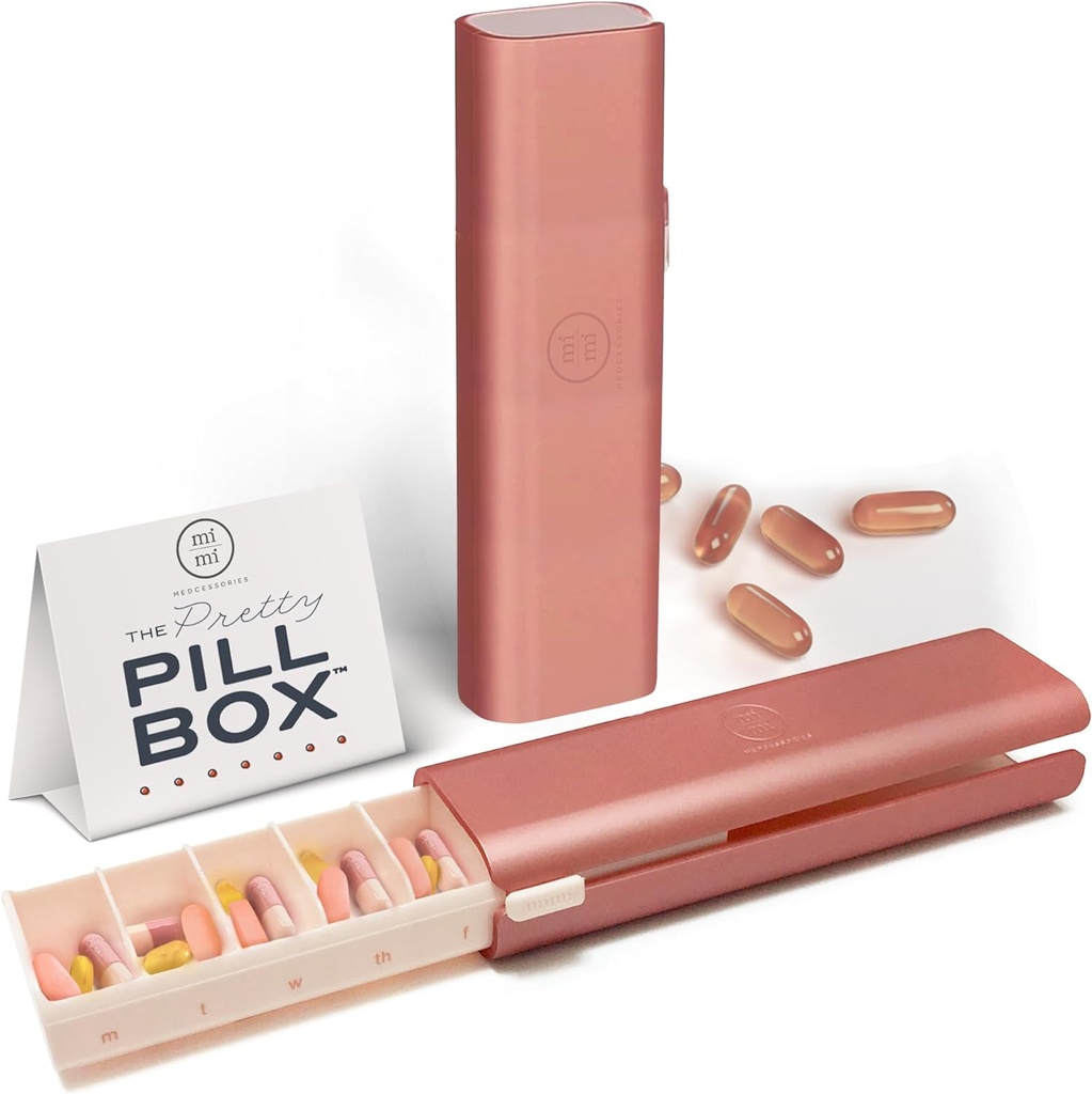 Pretty Pill Box Set - Stylish & Compact Daily Pill Organizer, Medication Pill Case, Pill Container for Vitamin Management, Pill Holder, Travel Essentials for Women & Men - Rose