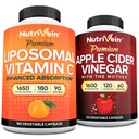 Nutrivein Premium Apple Cider Vinegar Capsules & Liposomal Vitamin C Supplement Bundle: High-Absorption Vitamin C Capsules & Apple Cider Vinegar Supplements Bundle for Immune Defenses & Gut Health