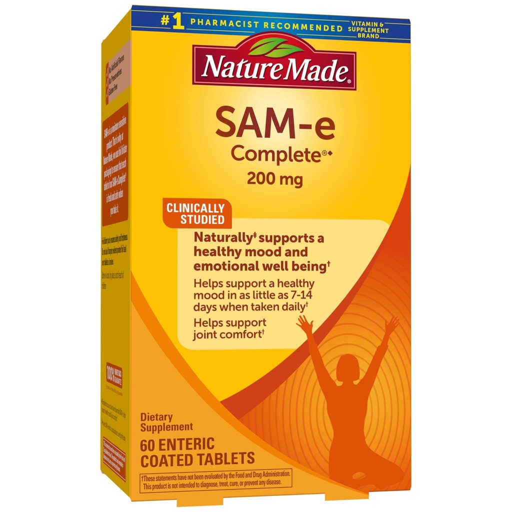 Nature Made SAM-e 200mg Complete, Dietary SAM-e Supplement for Mood Support, 60 Tablets, 30 Day Supply