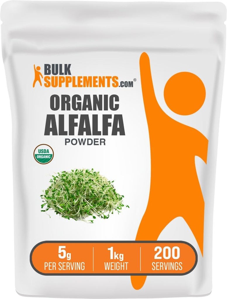 BulkSupplements.com Organic Alfalfa Grass Powder - Alfalfa Supplement, Green Superfood Powder - Vegan & Gluten Free, 5g per Serving, 1kg (2.2 lbs) (Pack of 1)