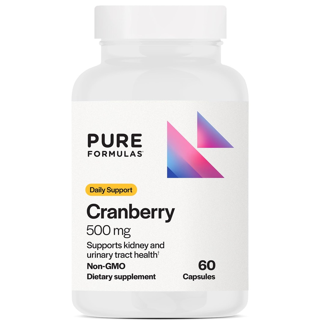 PureFormulas Cranberry 500 mg - Supports Kidney and Urinary Tract Health - Antioxidant Supplement for Immune Protection and Cellular Health - Cranberry Pills for Women & Men - Non-GMO - 60 Capsules