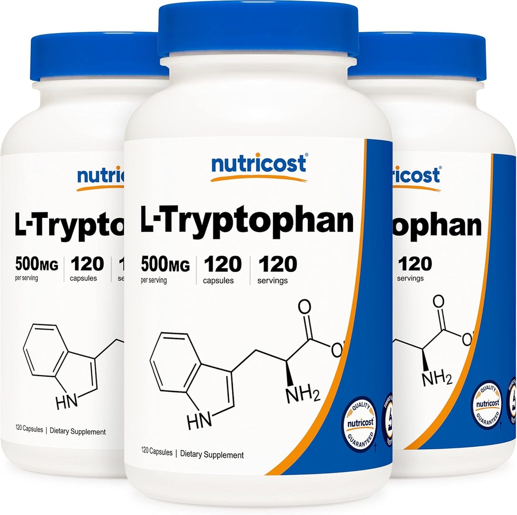 Nutricost L-Tryptophan 500mg, 120 Capsules (3 Bottles)