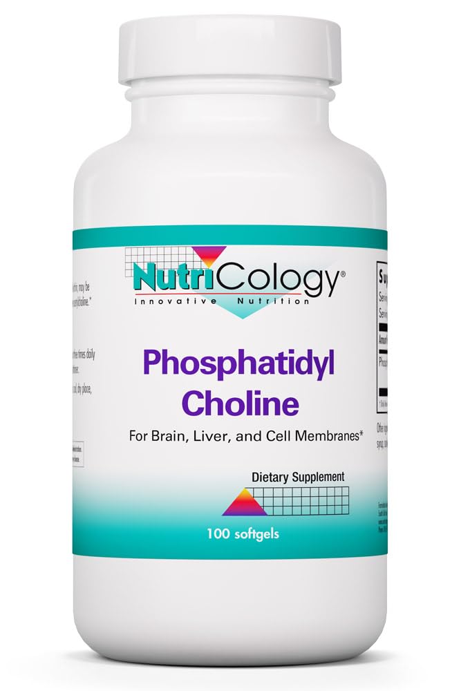 NutriCology Phosphatidyl Choline - 385 mg Phosphatidylcholine Lecithin - Brain, Liver & Cell Membrane Support - Softgel Capsules - Soy-Based Supplement - 25 Servings - 100 Count