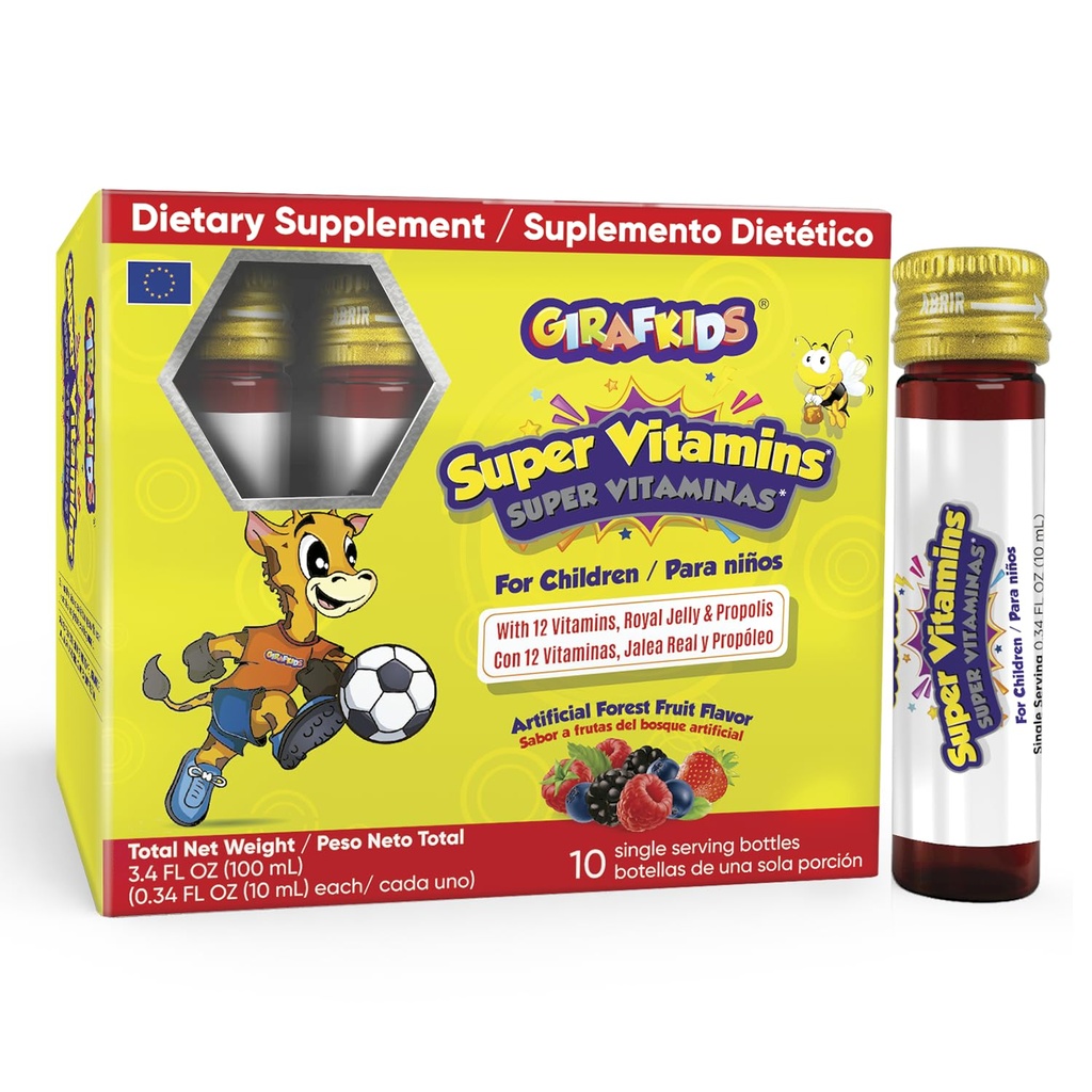 GirafKids Super Vitamins for Kids with Royal Jelly and Propolis, 10 multivitamin servings - Wellness Formula Vitamin C, B Complex, D3, E & Folic Acid - Daily Immune Support for Children Ages 4+