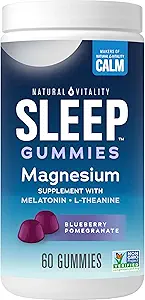 Natural Vitality CALM Sleep Gummies Magnesium Supplement, Melatonin & Magnesium Citrate, Sleep Aid Gummies, L-Theanine, Gluten Free, Helps the Body Ease into Sleep, Blueberry Pomegranate 60 Count