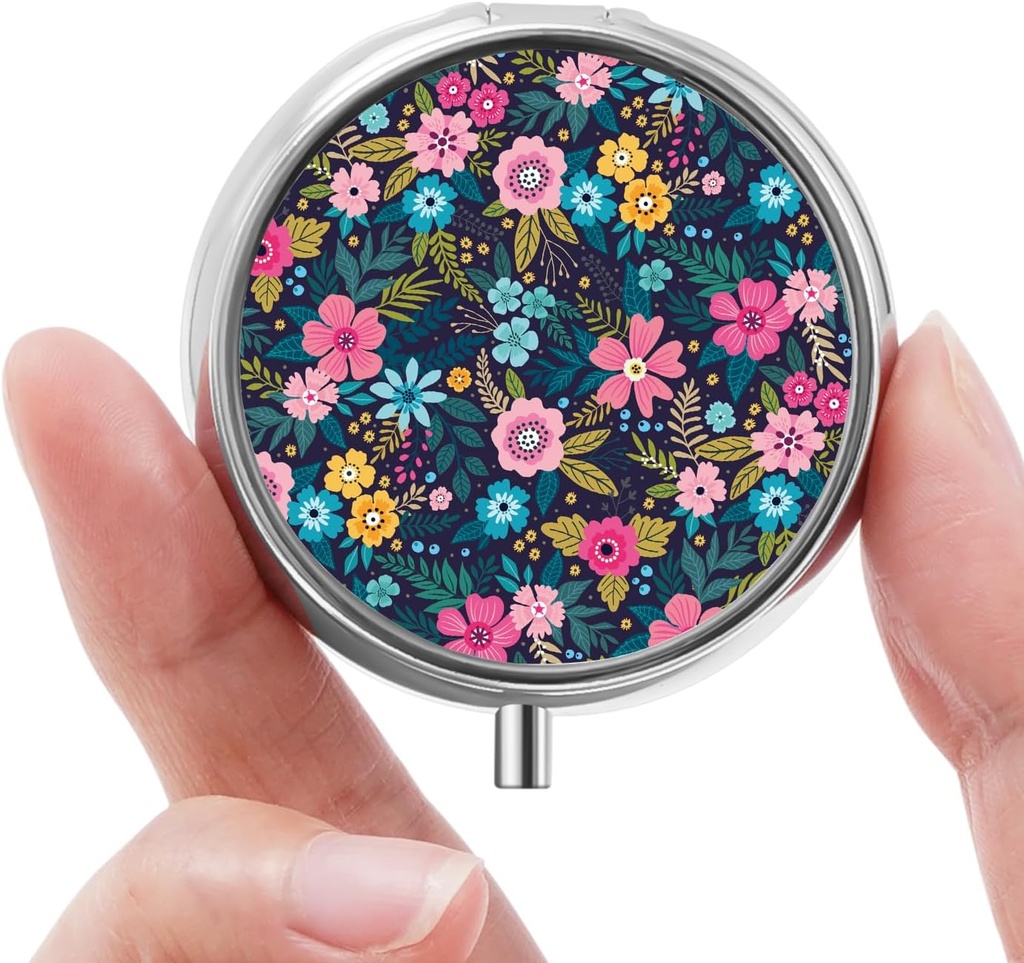 Mini Pill Box, Small Pill Box, Portable Pill Box, Cute Pill Organizer for Vitamins, Medications, Fish Oil and Supplements (Floral)