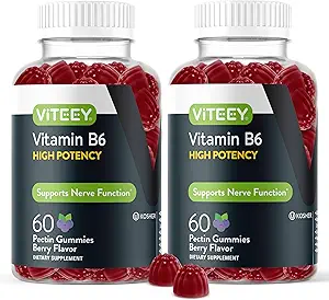 Viteey Vitamin B6 Gummies - Energy, Nerve & Mood Support - B6 Vitamins 100mg - Vegan, Gluten Free, GMO Free - 120 Count