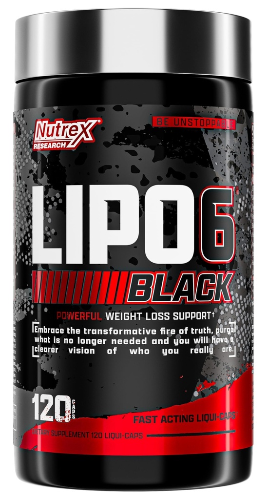Nutrex Lipo-6 Black Max Strength Fat Burner - Fast Acting Energy, Weight Loss Diet Pills – Appetite Suppressant, Metabolism Booster - 120 Capsules