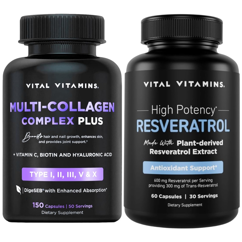 Vital Vitamins Multi Collagen Complex Plus Capsules + Resveratrol Capsules