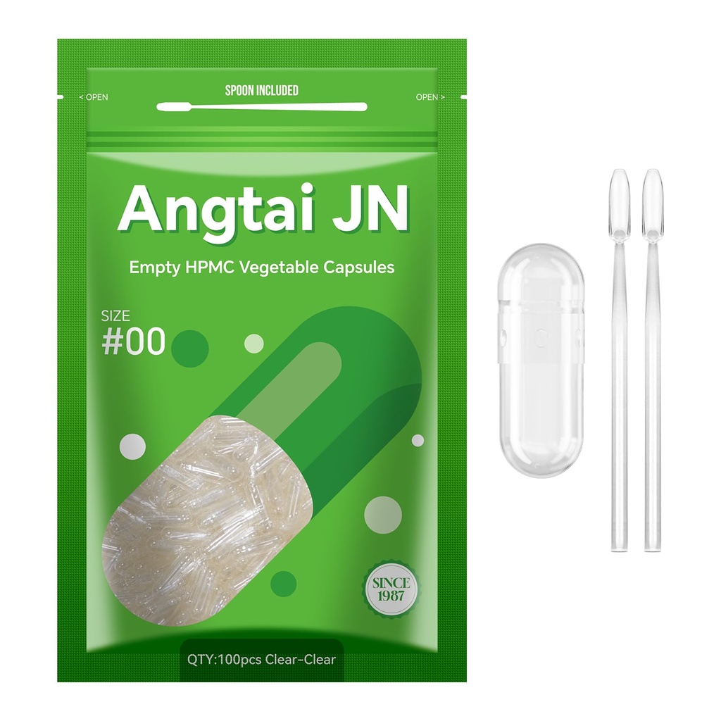 Vegan Capsules Size 00 Empty Plant Based Clear (100 Count) Gluten Free, Non-GMO, Halal Certified Pill Caps Filling Kit with 2 Spoons for Vegetarian DIY Your Own Supplements