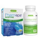 Igennus Pharmepa Restore + Ashwagandha+ L-Theanine & Magnesium Bundle, 1000mg Pure EPA Omega-3 Fish Oil + 600mg KSM-66 Ashwagandha Adaptogen Complex with Zinc & B Vitamins, Mood & Stress Support